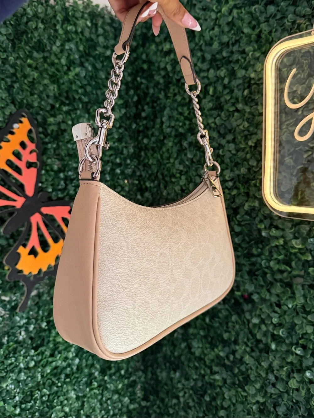 Coach Beige and Tan Signature Canvas Shoulder Bag - Picture 7 of 7
